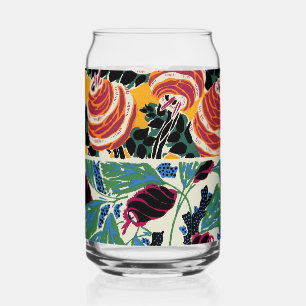Verre Canette Art floral abstrait magenta et orange vibrant
