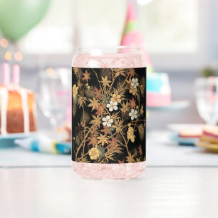 Verre Canette Art floral noir vintage japonais Automne doré