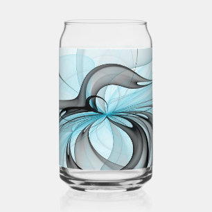 Verre Canette Art fractal moderne gris anthracite abstrait bleu