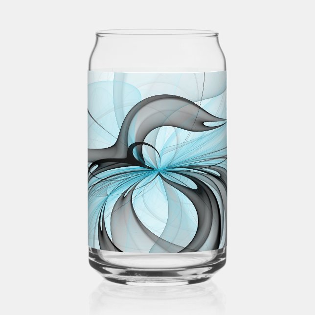 Verre Canette Art fractal moderne gris anthracite abstrait bleu (Recto)