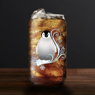Verre Canette Art Nouveau Flocons de Neige Manchot Hiver Fantais