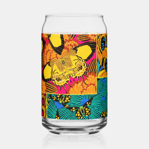 Verre Canette Art papillon rose et sarcelle maximaliste vibrant