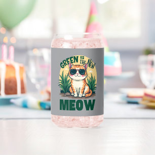 Verre Canette Art rétro "Le vert est le nouveau miaou" sur la na