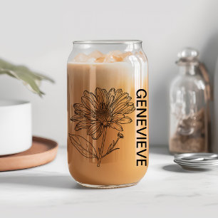 Verre Canette Aster Fleur de Naissance de septembre avec nom per