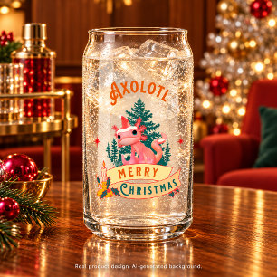 Verre Canette Axolotl Joyeux Noël Chapeau de Père Noël Mignon
