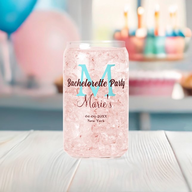 Verre Canette bachelorette parti monogramme ajouter nom date pla (Insitu (Baby Shower))