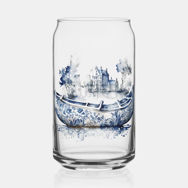 Verre Canette Bateau de style Delft bleu et blanc avec scène de  (Recto)