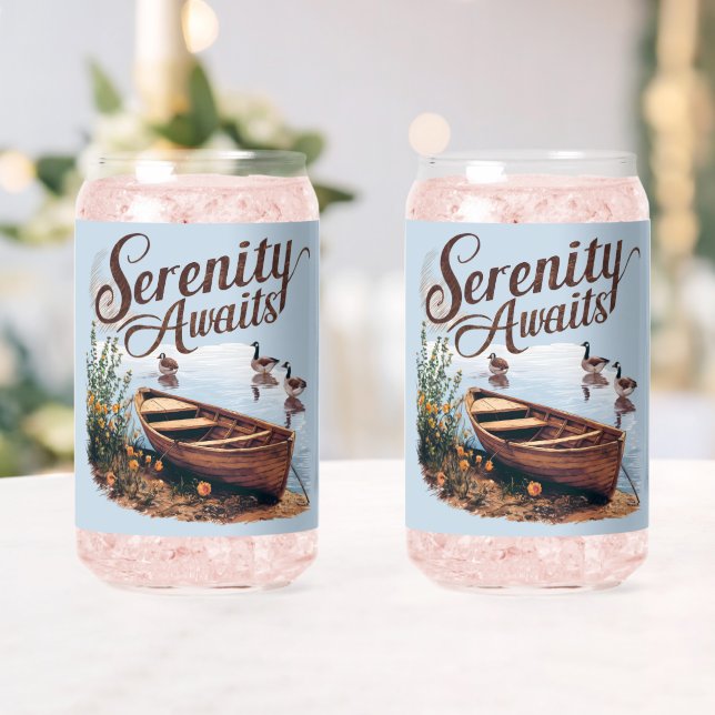 Verre Canette Bateau du lac Serene avec oies et Fleurs sauvages (Insitu (Mariage))