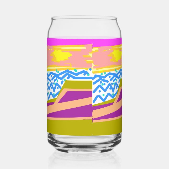 Verre Canette Bateau rose violet jaune coucher de soleil Vagues  (Recto)