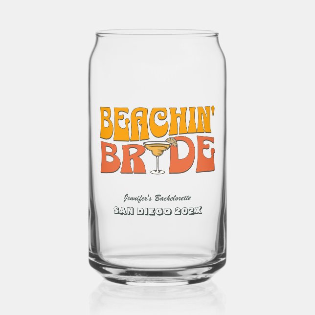 Verre Canette Beach Bachelorette Party Retro Beachin Bride (Recto)