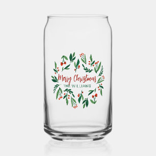Verre Canette Beau Red Green Holly Berry Custom Christmas