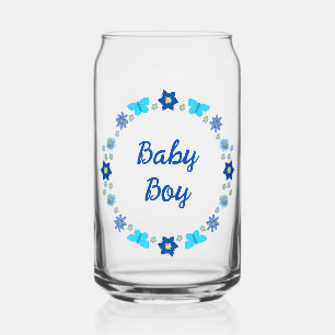 Verre Canette Bébé bleu Papillons et fleurs personnalisés