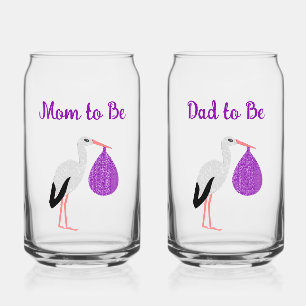 Verre Canette Bébé Cigogne Personnalisé de genre neutre Violet