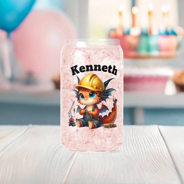 Verre Canette Bébé dragon avec un casque de chantier construit u (Insitu (Baby Shower))