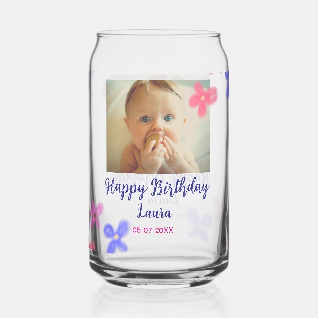 Verre Canette Bébé enfants 1er anniversaire ajouter le nom date  (Recto)
