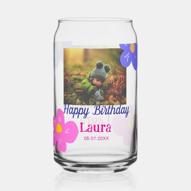 Verre Canette Bébé enfants 1er anniversaire ajouter le nom date  (Recto)