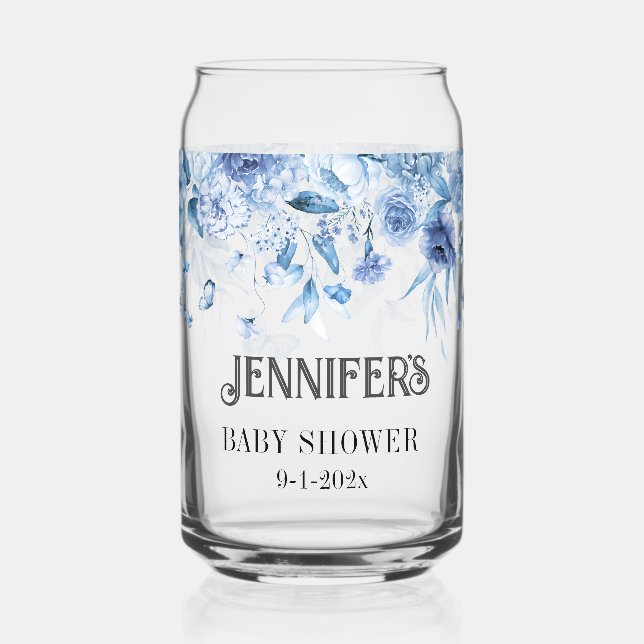 Verre Canette Bébé garçon bleu floral chute spéciale future mama (Recto)