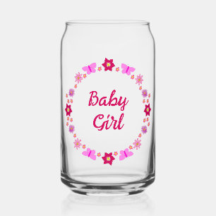 Verre Canette Bébé rose Papillons et fleurs personnalisés