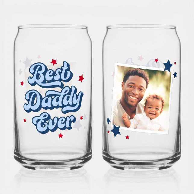 Verre Canette Best daddy ever papa fête des pères photo bleu rou (Best daddy ever dad father's day photo blue red can glass)