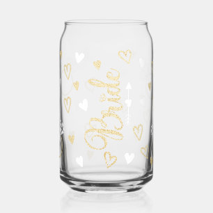 Verre Canette Blanc avec Gold Parties scintillant Bride anneaux 