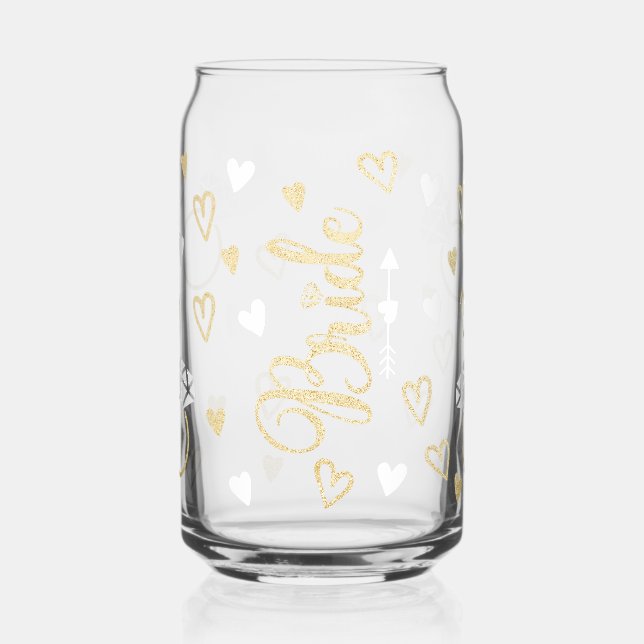 Verre Canette Blanc avec Parties scintillant d'or Bagues fiançai (Gauche)