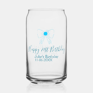 Verre Canette Bleu arc heureux 21e anniversaire nom date petite