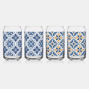Verre Canette Bleu carreau méditerranéen bière de pique-nique pe