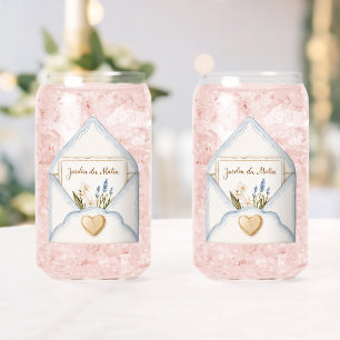 Verre Canette Bleu Clair Crème Enveloppe Cœur Floral Français  