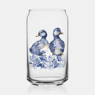 Verre Canette Bleu et blanc Delft style mignon canards avec fleu