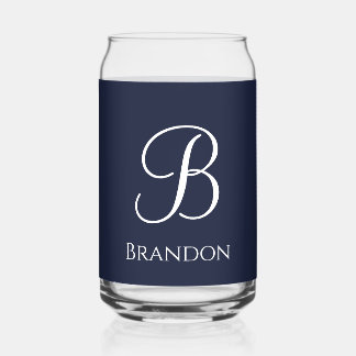 Verre Canette Bleu Marine Nom et Monogramme Personnalisés