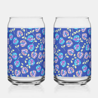 Verre Canette Blue and Purple Floral Pattern