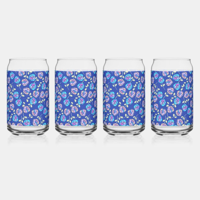 Verre Canette Blue and Purple Floral Pattern (Dos)