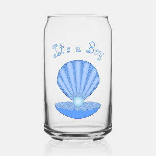 Verre Canette Blue Baby Boy Coquille d'huîtres et Pearl Custom