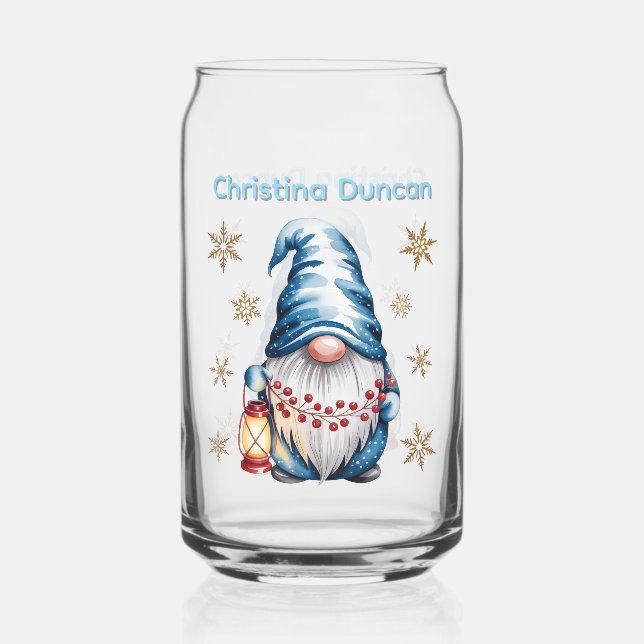 Verre Canette Blue Christmas Gnome with Red Lantern Berries (Recto)
