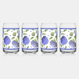 Verre Canette Blue Hydrangea Fleurs Art Botanique
