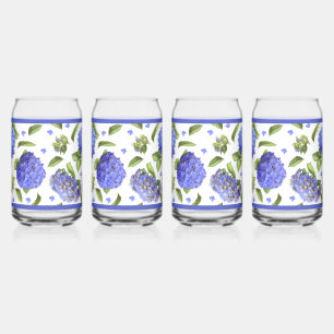 Verre Canette Blue Hydrangea Fleurs Art Botanique