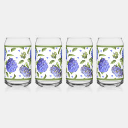Verre Canette Blue Hydrangea Fleurs Art Botanique