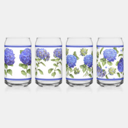 Verre Canette Blue Hydrangeas Botanique Art Can Glass Set