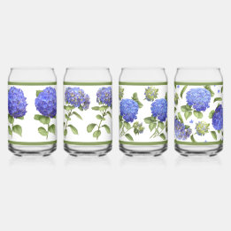 Verre Canette Blue Hydrangeas Botanique Art Can Glass Set