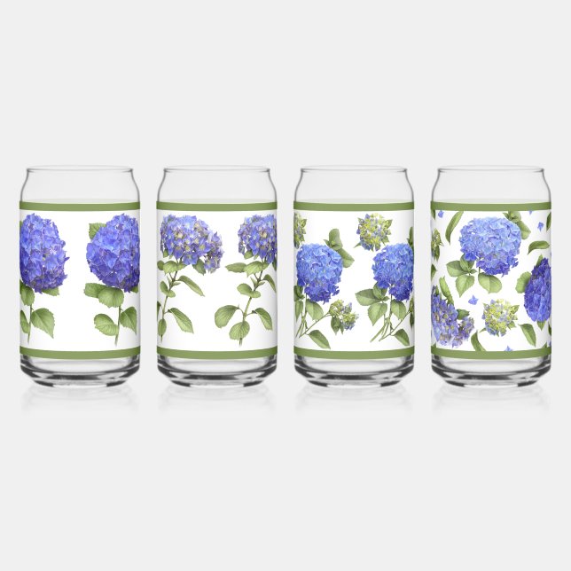 Verre Canette Blue Hydrangeas Botanique Art Can Glass Set (Recto)