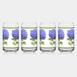 Verre Canette Blue Hydrangeas Floral Botanal Art