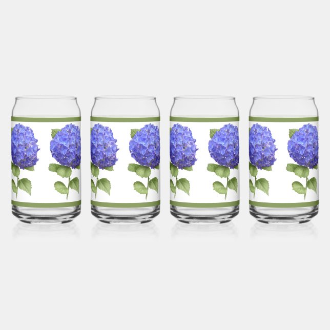 Verre Canette Blue Hydrangeas Floral Botanal Art (Recto)