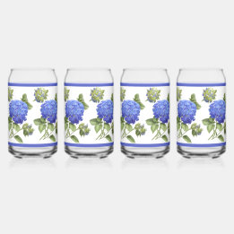 Verre Canette Blue Hydrangeas Floral Botanal Art