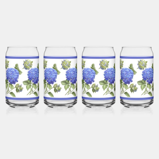 Verre Canette Blue Hydrangeas Floral Botanal Art (Recto)