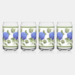 Verre Canette Blue Hydrangeas Floral Botanal Art