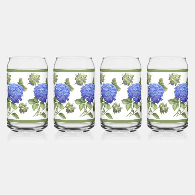Verre Canette Blue Hydrangeas Floral Botanal Art (Recto)
