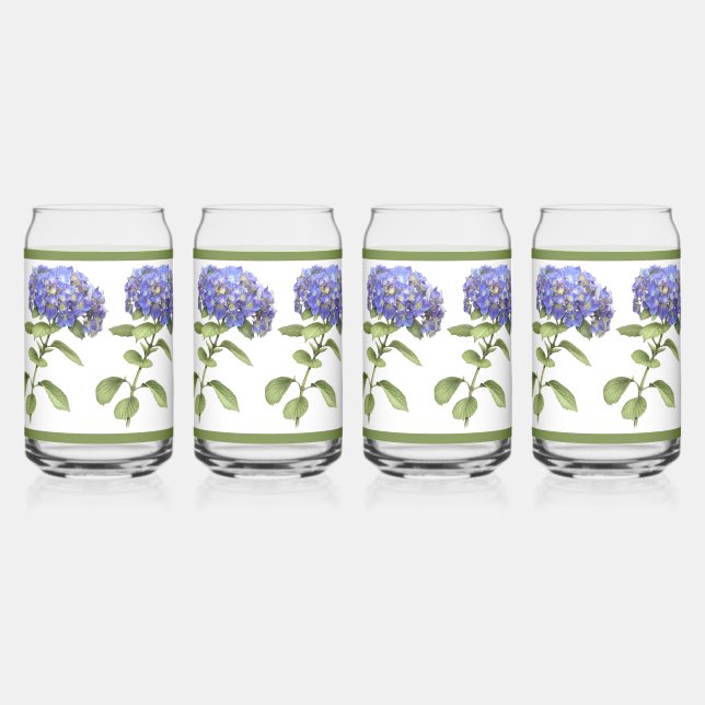 Verre Canette Blue Hydrangeas Floral Botanal Art (Recto)