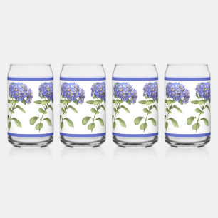 Verre Canette Blue Hydrangeas Floral Botanal Art