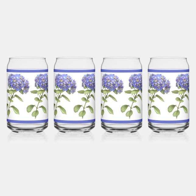 Verre Canette Blue Hydrangeas Floral Botanal Art (Recto)