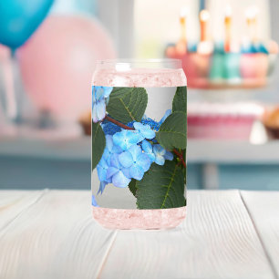 Verre Canette Blue Lacecap Hydrangea Floral